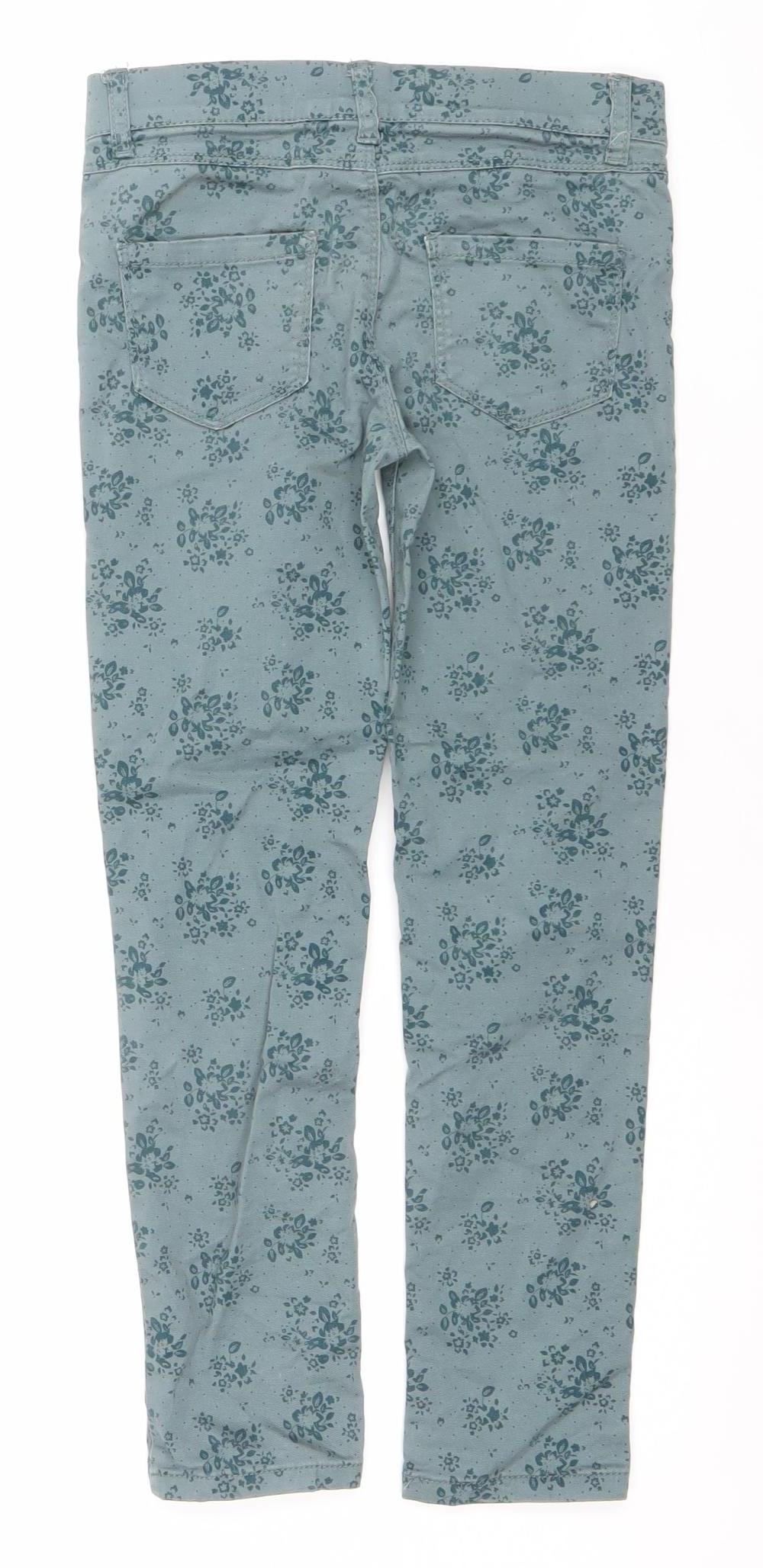 Denim Co. Girls Green Floral Skinny Jeans 8-9 Years Stretch Cotton