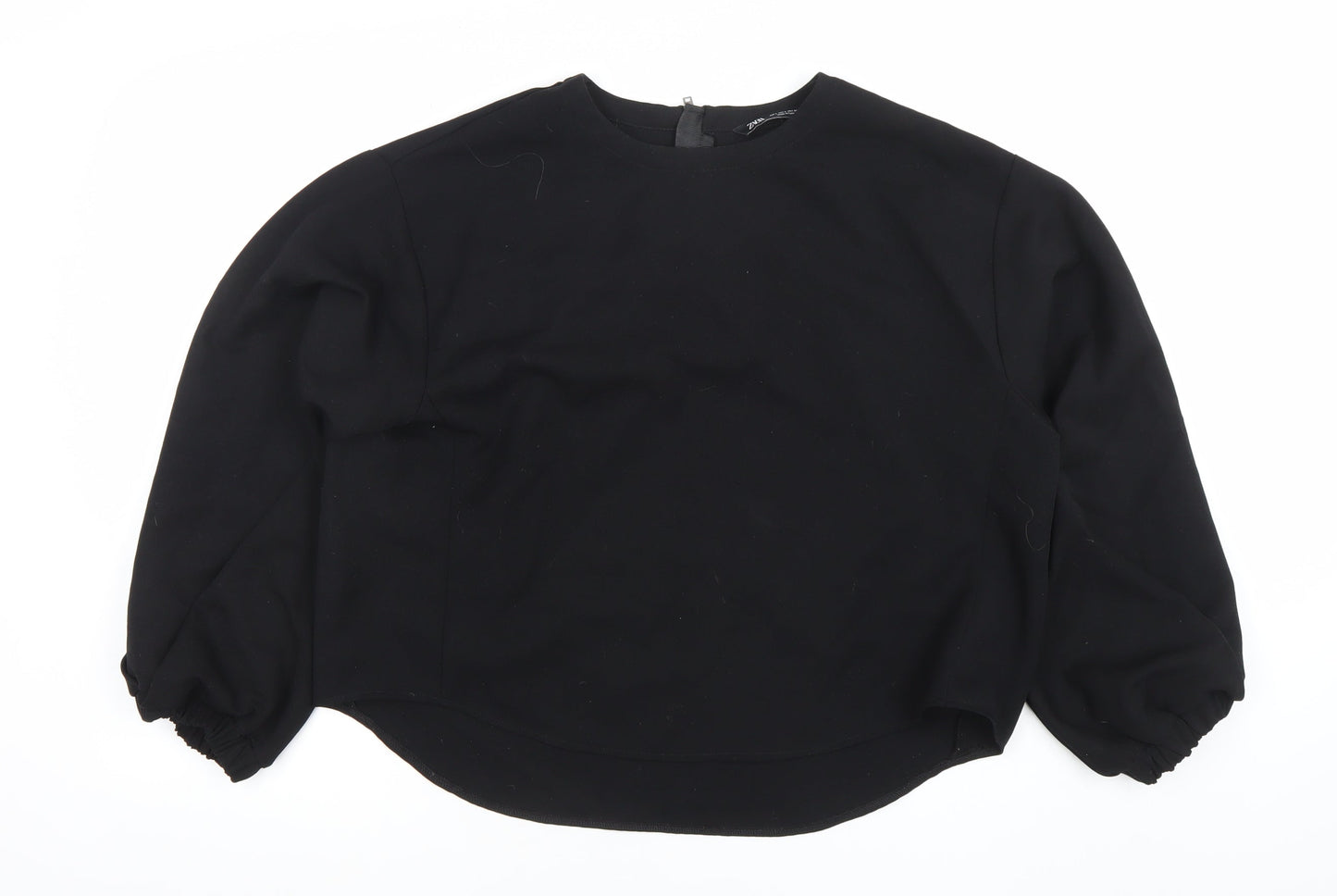 Zara Women Black Crew Neck Long Sleeve Blouse Size 12