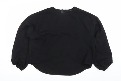 Zara Women Black Crew Neck Long Sleeve Blouse Size 12