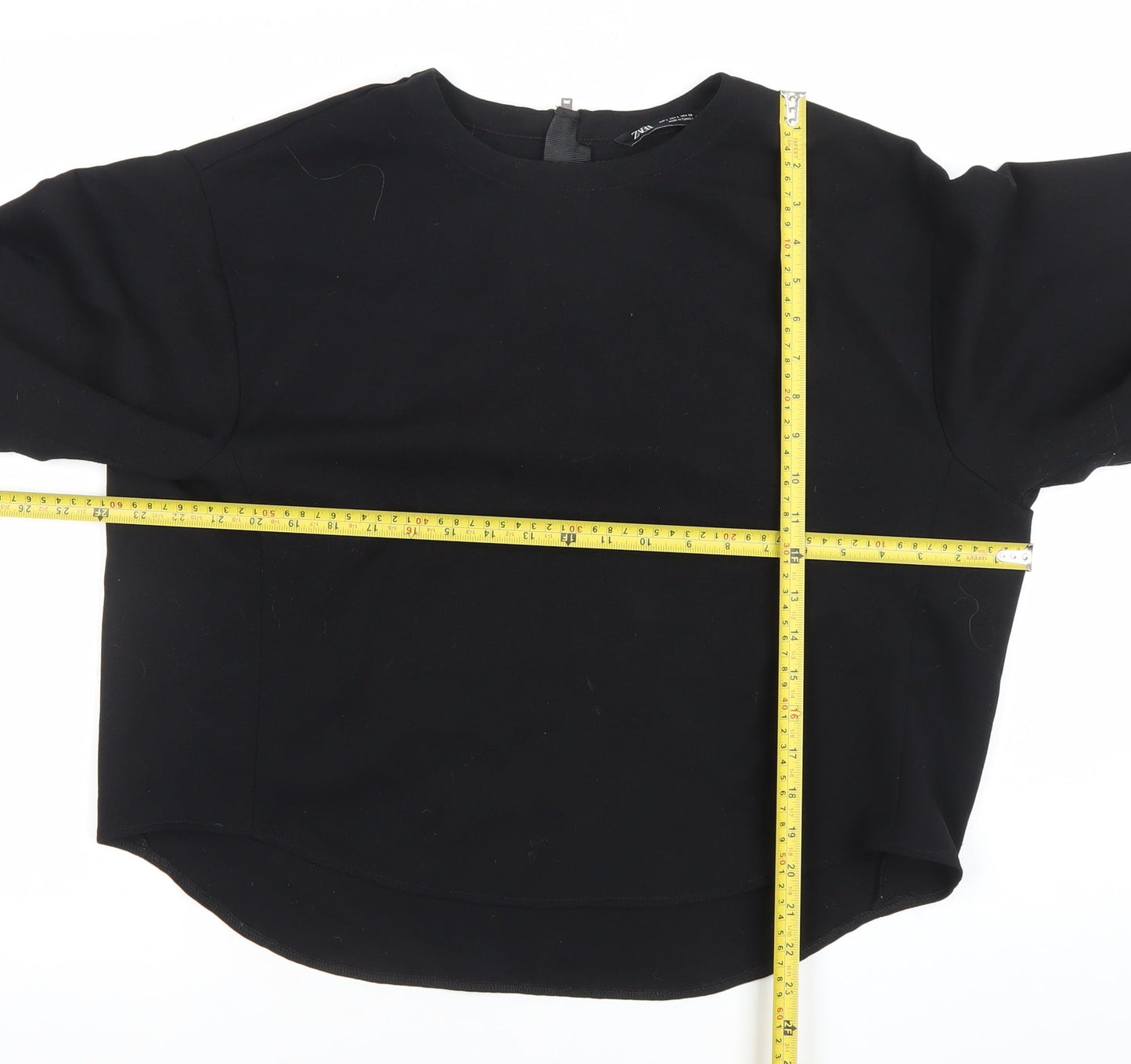 Zara Women Black Crew Neck Long Sleeve Blouse Size 12