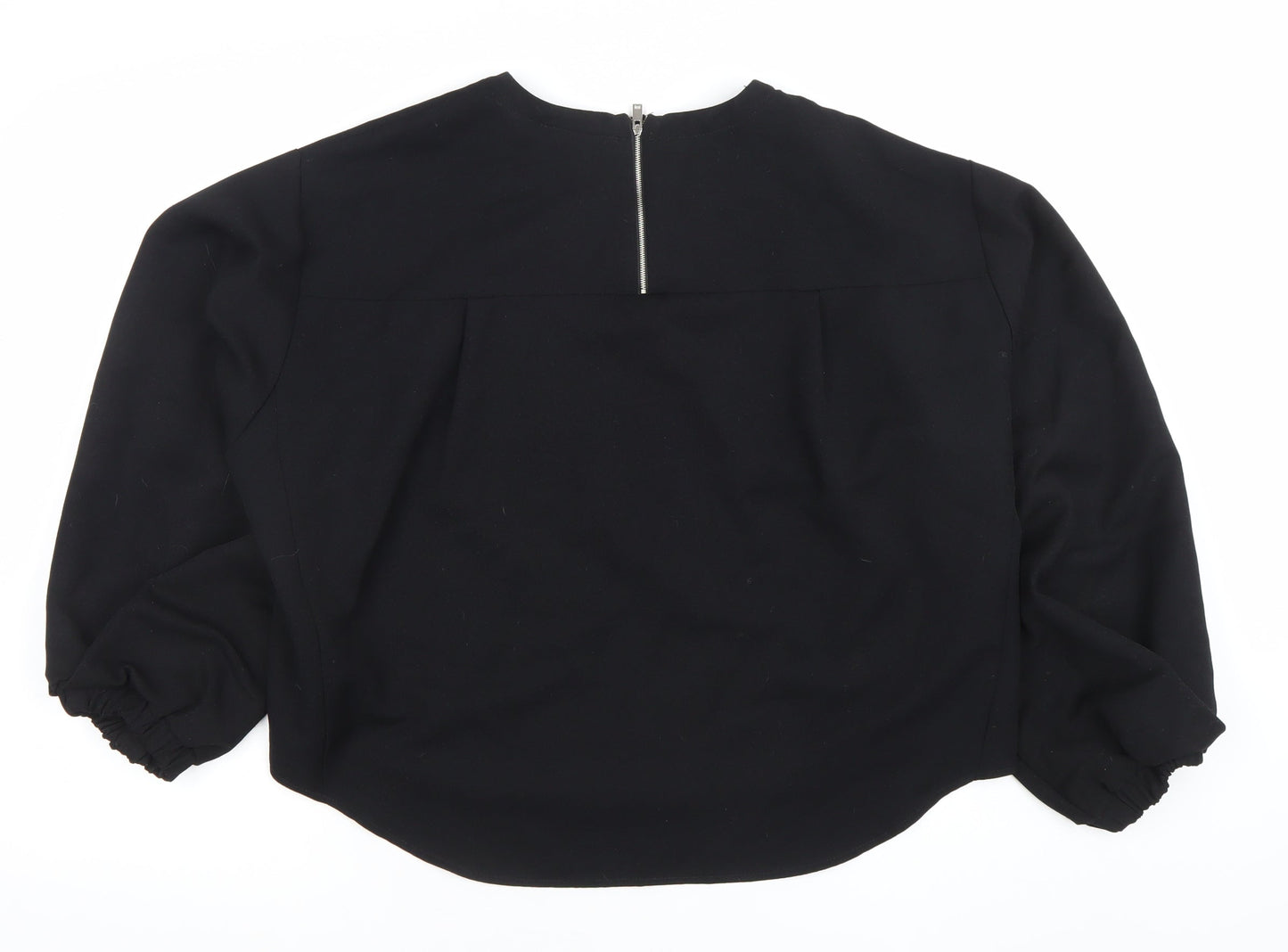 Zara Women Black Crew Neck Long Sleeve Blouse Size 12