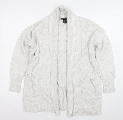 Tahari Women Ivory Knit Long Sleeve Open Cardigan Size S