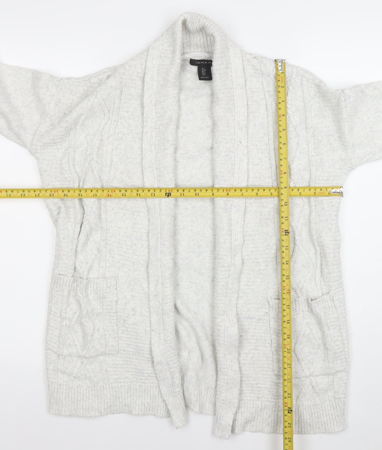 Tahari Women Ivory Knit Long Sleeve Open Cardigan Size S