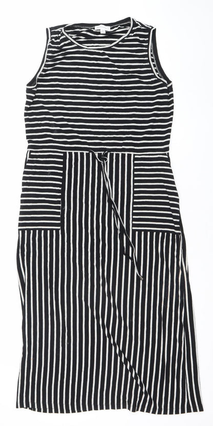 Warehouse Women’s Black White Striped Sleeveless Jersey A-Line Dress UK 12