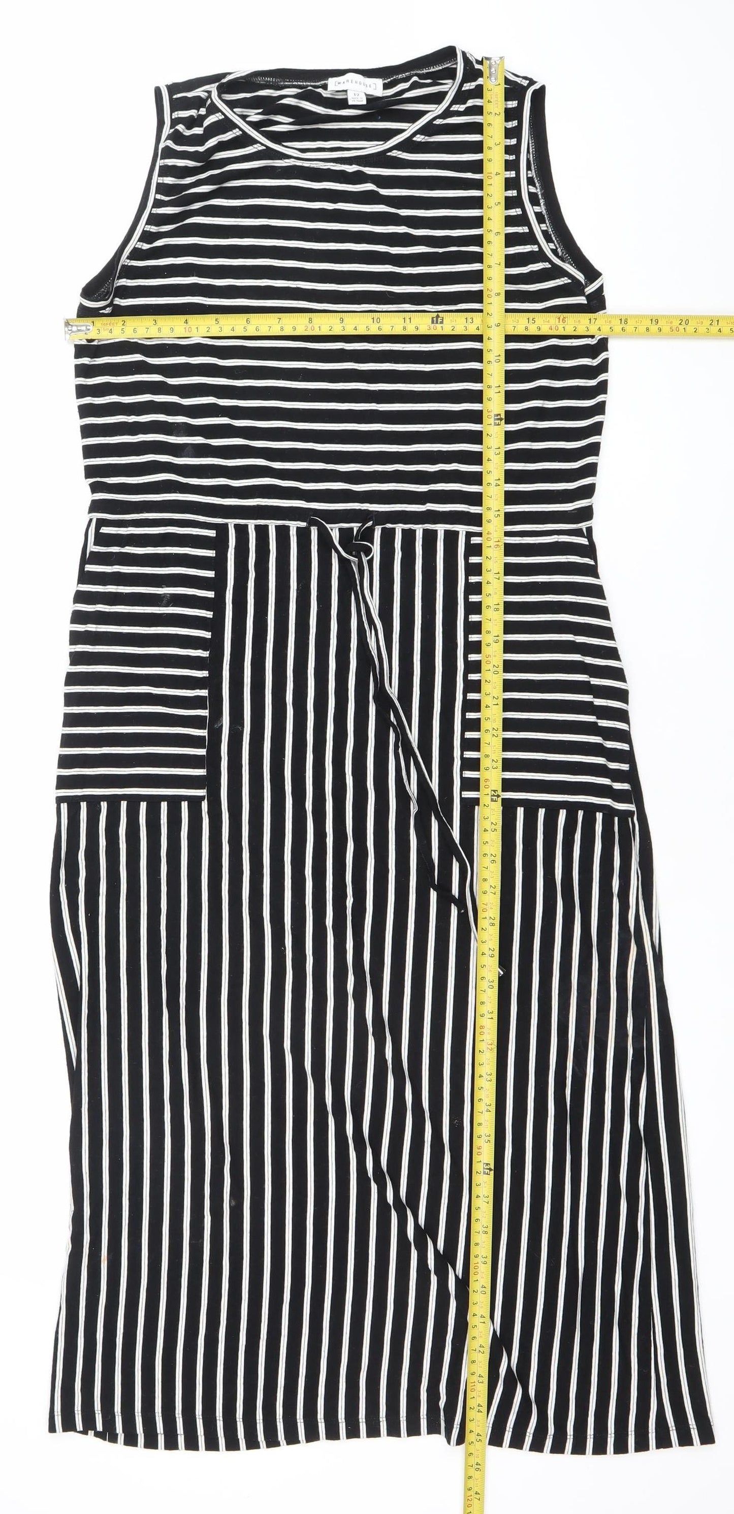 Warehouse Women’s Black White Striped Sleeveless Jersey A-Line Dress UK 12