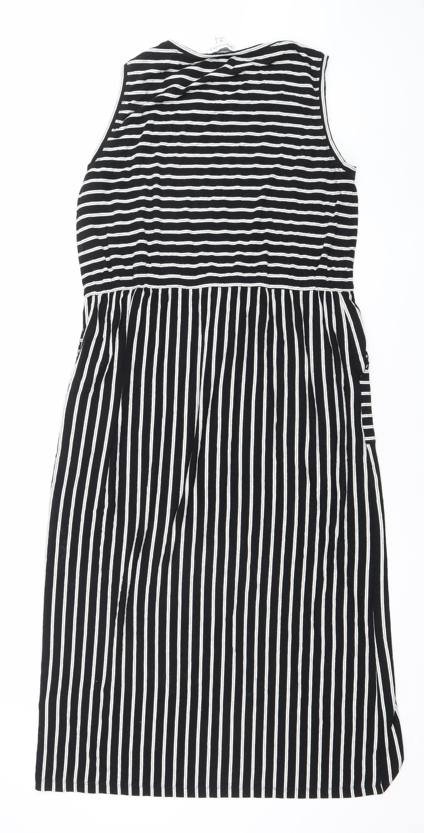 Warehouse Women’s Black White Striped Sleeveless Jersey A-Line Dress UK 12