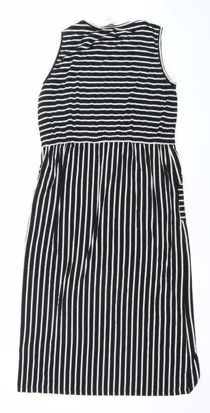 Warehouse Women’s Black White Striped Sleeveless Jersey A-Line Dress UK 12