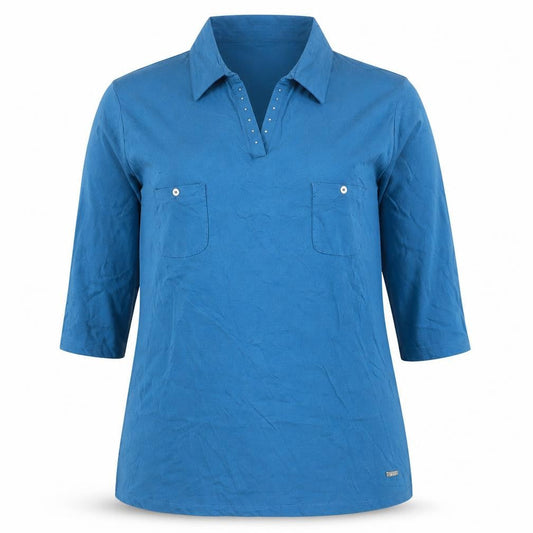 Paco Boutique Women Blue Size 18 Polo Shirt 3/4 Sleeve Cotton