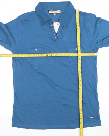 Paco Boutique Women Blue Size 18 Polo Shirt 3/4 Sleeve Cotton