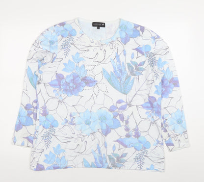 Hepburn by M&N Women's Blue Floral Rhinestone XL Pullover Jumper