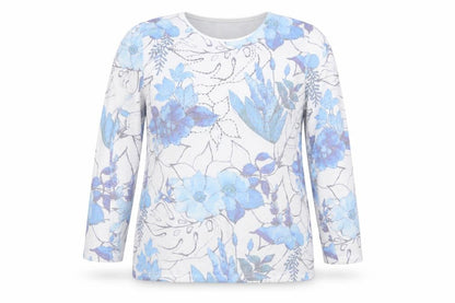 Hepburn by M&N Women's Blue Floral Rhinestone XL Pullover Jumper