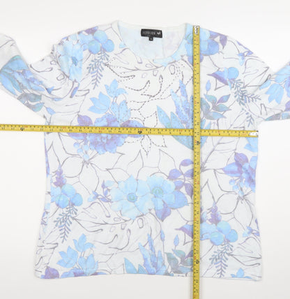 Hepburn by M&N Women's Blue Floral Rhinestone XL Pullover Jumper