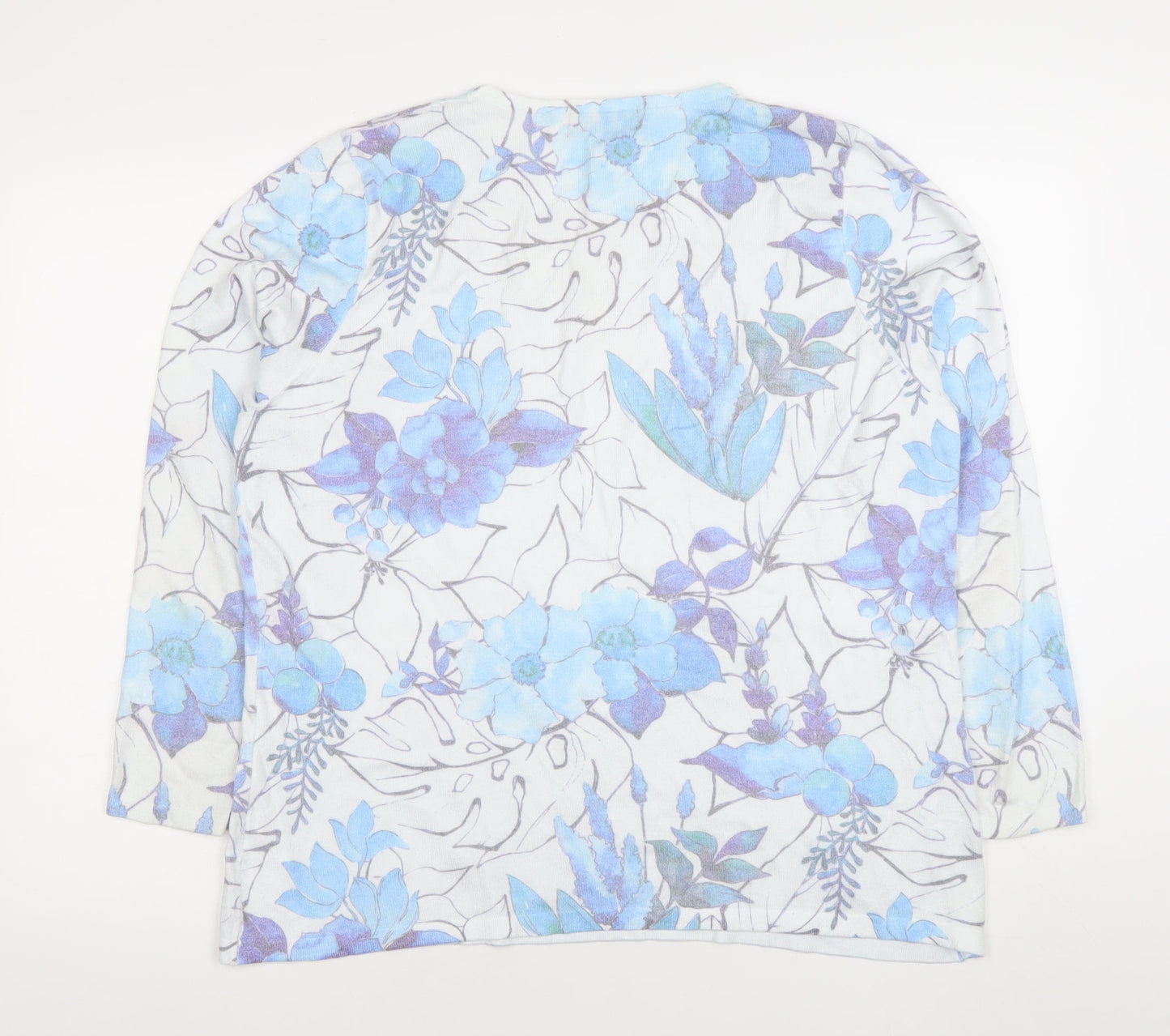 Hepburn by M&N Women's Blue Floral Rhinestone XL Pullover Jumper