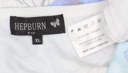 Hepburn by M&N Women's Blue Floral Rhinestone XL Pullover Jumper