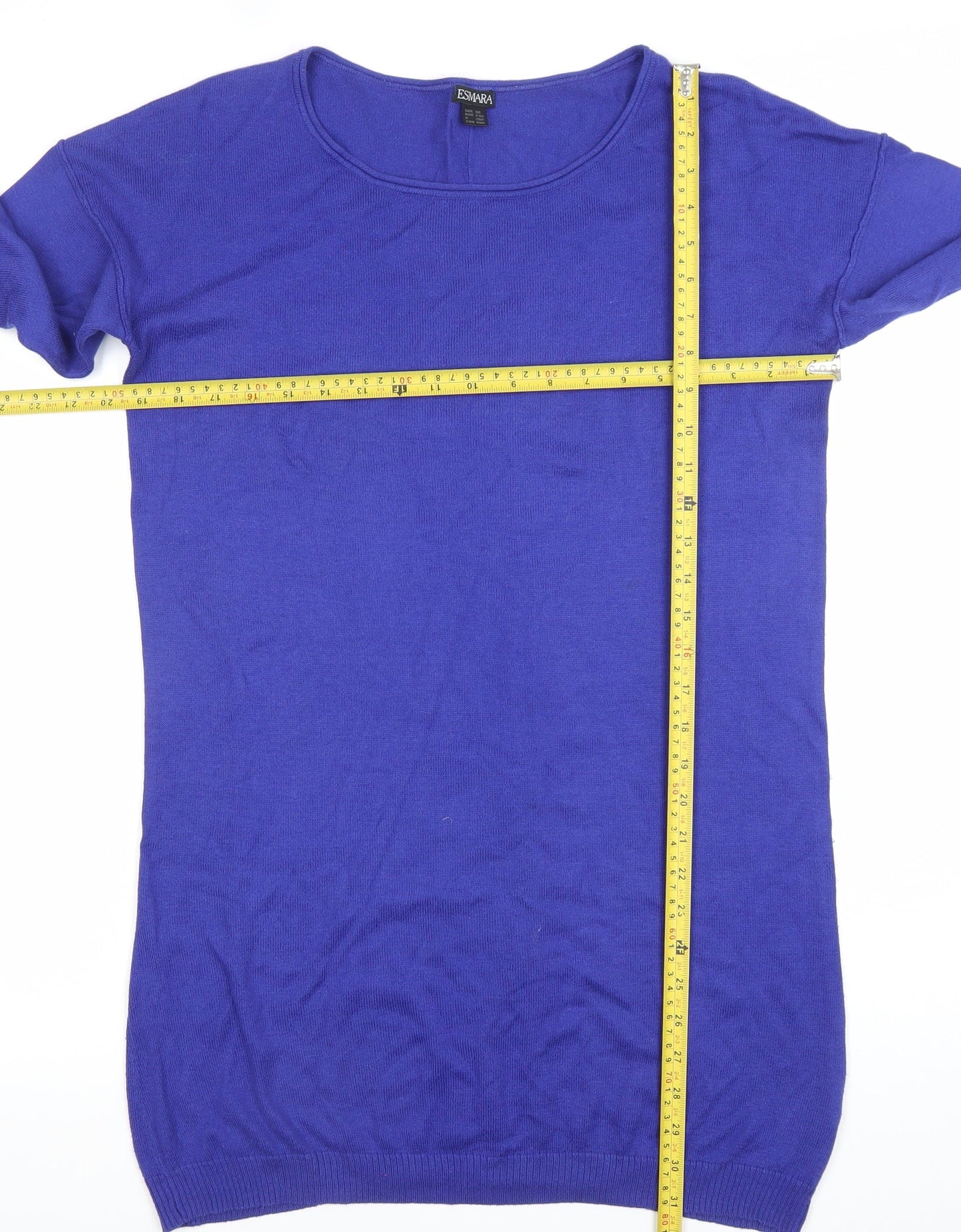 Esmara Women's Blue 3/4 Sleeve Tunic Jumper Size M Scoop Neck Knitwear