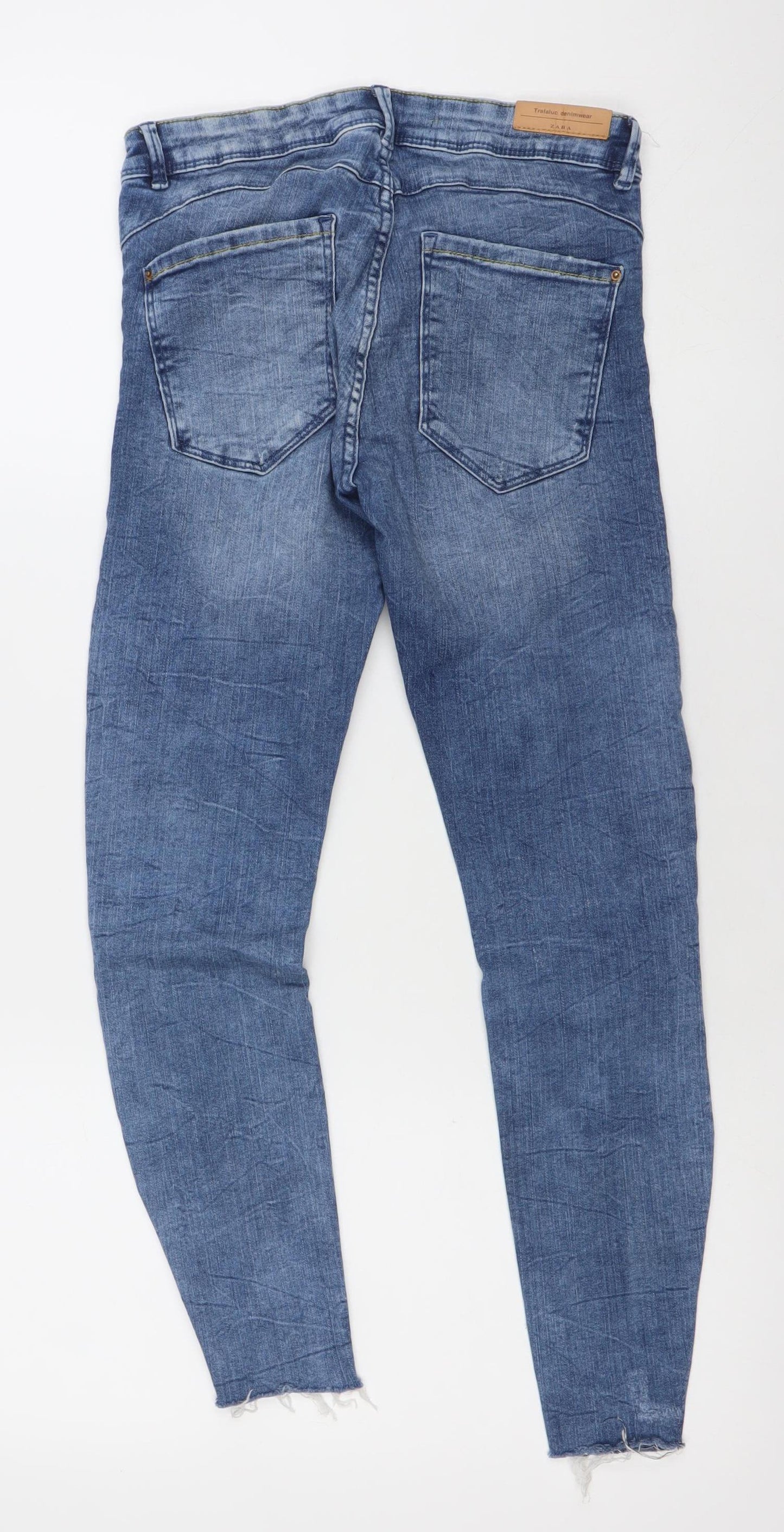 Zara Women's Blue Distressed Skinny Jeans M Mid Rise Stretch Denim