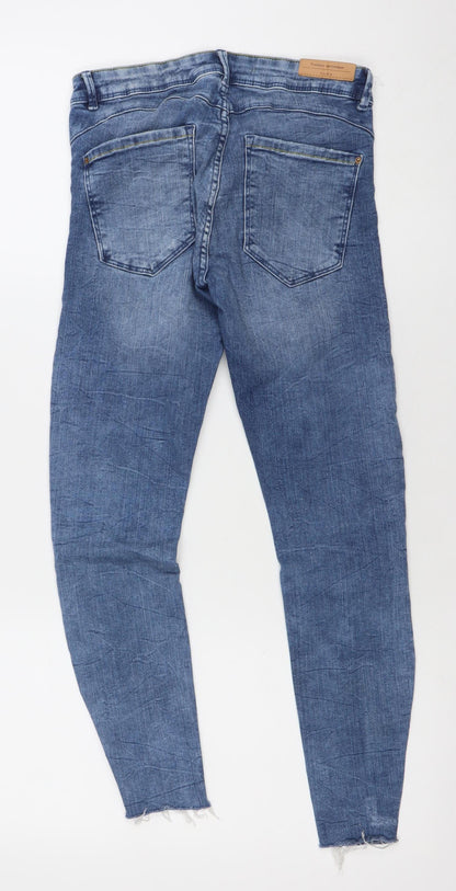 Zara Women's Blue Distressed Skinny Jeans M Mid Rise Stretch Denim