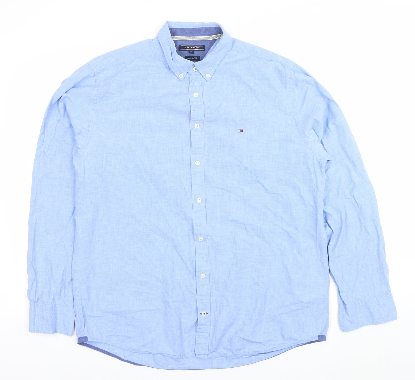 Tommy Hilfiger Men's Blue Linen New York Fit Long Sleeve Shirt XL