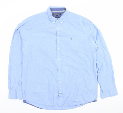 Tommy Hilfiger Men's Blue Linen New York Fit Long Sleeve Shirt XL