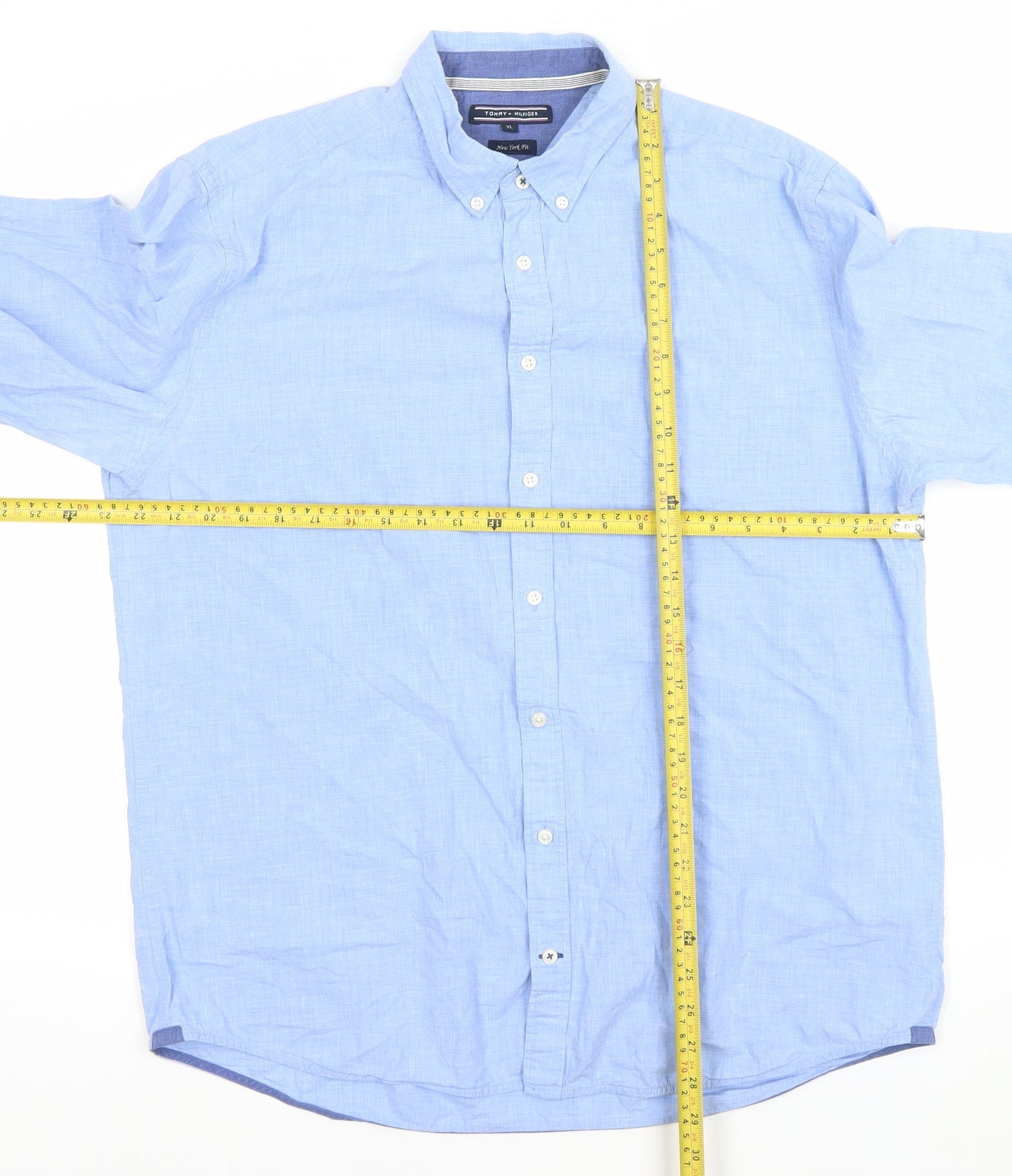 Tommy Hilfiger Men's Blue Linen New York Fit Long Sleeve Shirt XL