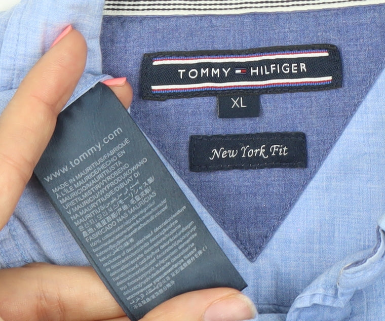 Tommy Hilfiger Men's Blue Linen New York Fit Long Sleeve Shirt XL