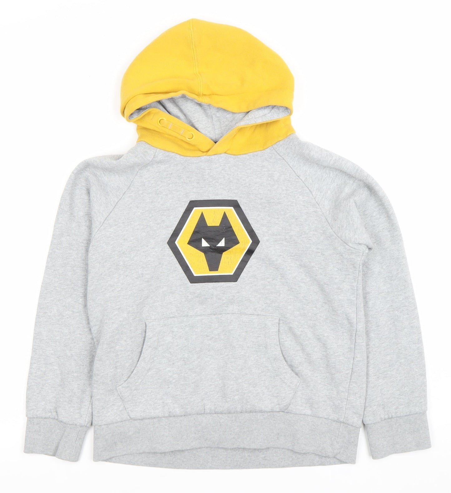 Wolves Boys Grey & Yellow Pullover Hoodie Size 9-10 Years Hooded Sweatshirt