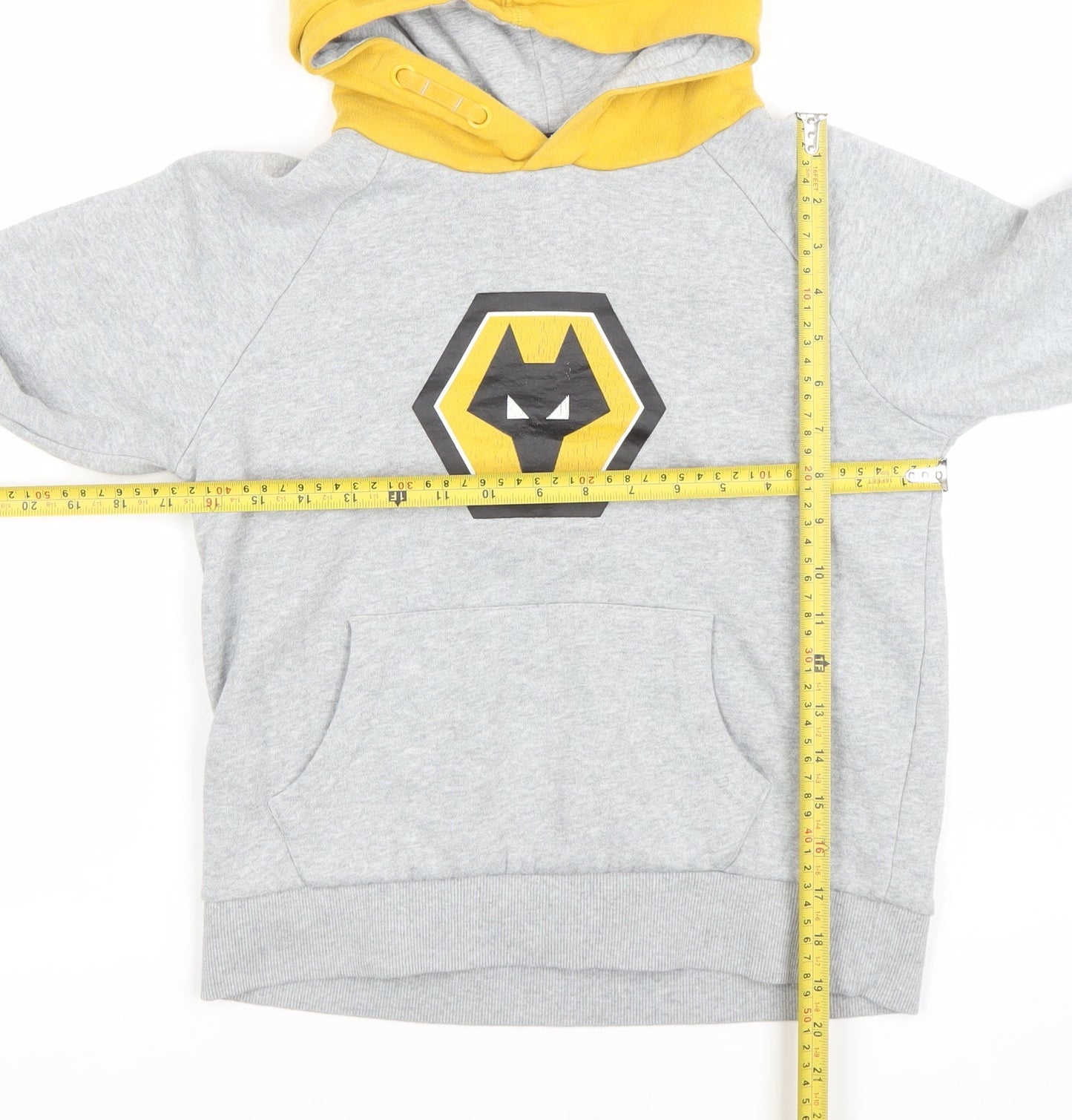 Wolves Boys Grey & Yellow Pullover Hoodie Size 9-10 Years Hooded Sweatshirt