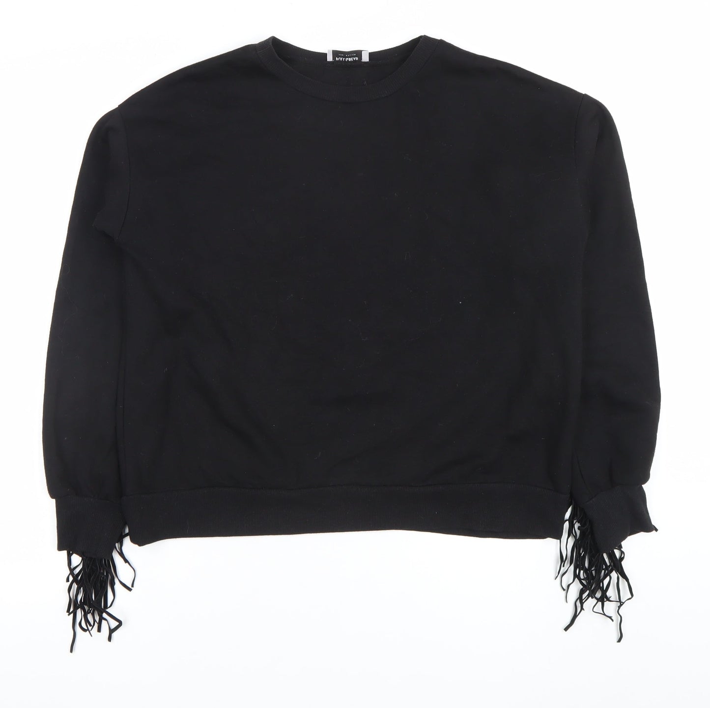 Pull & Bear Women Black S Fringe Long Sleeve Pullover Sweatshirt