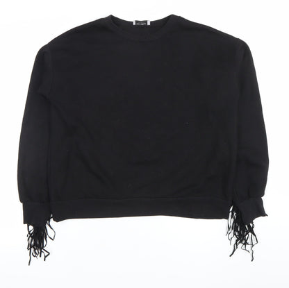 Pull & Bear Women Black S Fringe Long Sleeve Pullover Sweatshirt