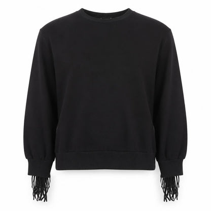 Pull & Bear Women Black S Fringe Long Sleeve Pullover Sweatshirt