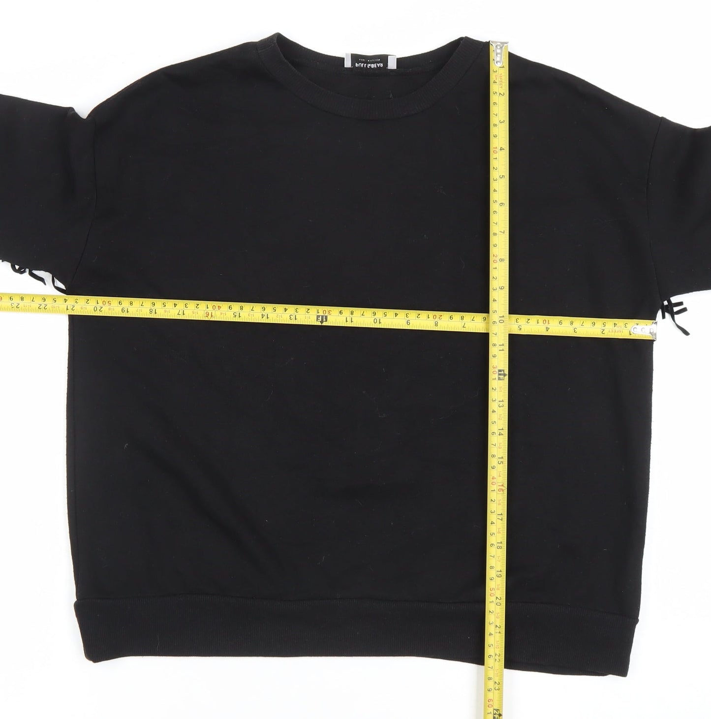 Pull & Bear Women Black S Fringe Long Sleeve Pullover Sweatshirt