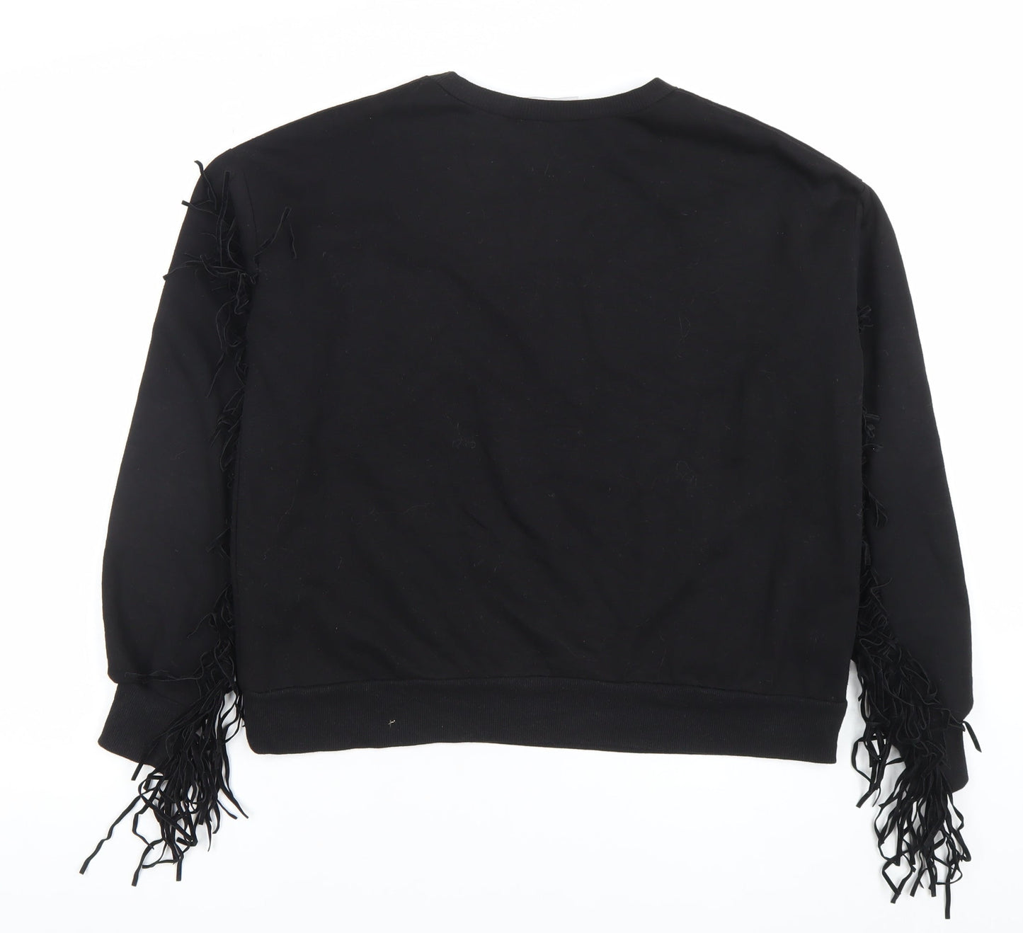 Pull & Bear Women Black S Fringe Long Sleeve Pullover Sweatshirt