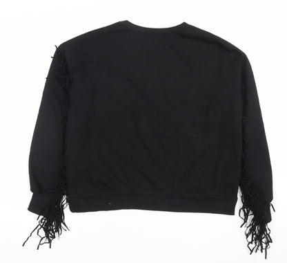 Pull & Bear Women Black S Fringe Long Sleeve Pullover Sweatshirt