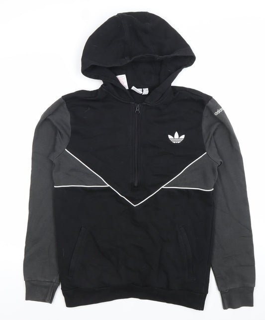 Adidas Boys Black & Grey 15-16 Years XL 1/2 Zip Hoodie Cotton Blend