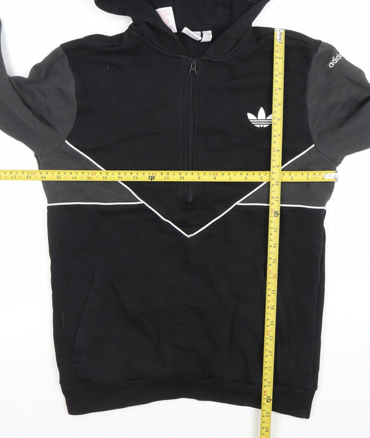 Adidas Boys Black & Grey 15-16 Years XL 1/2 Zip Hoodie Cotton Blend