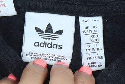 Adidas Boys Black & Grey 15-16 Years XL 1/2 Zip Hoodie Cotton Blend