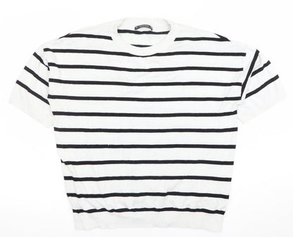 Dunnes Stores Women’s White Striped Knit Short Sleeve Top Size 12