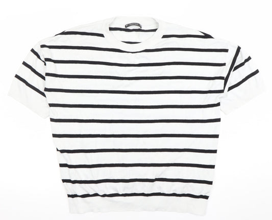 Dunnes Stores Women’s White Striped Knit Short Sleeve Top Size 12