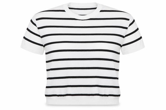 Dunnes Stores Women’s White Striped Knit Short Sleeve Top Size 12