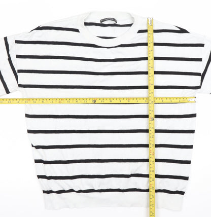 Dunnes Stores Women’s White Striped Knit Short Sleeve Top Size 12