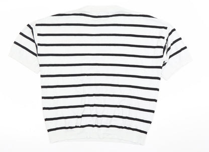 Dunnes Stores Women’s White Striped Knit Short Sleeve Top Size 12