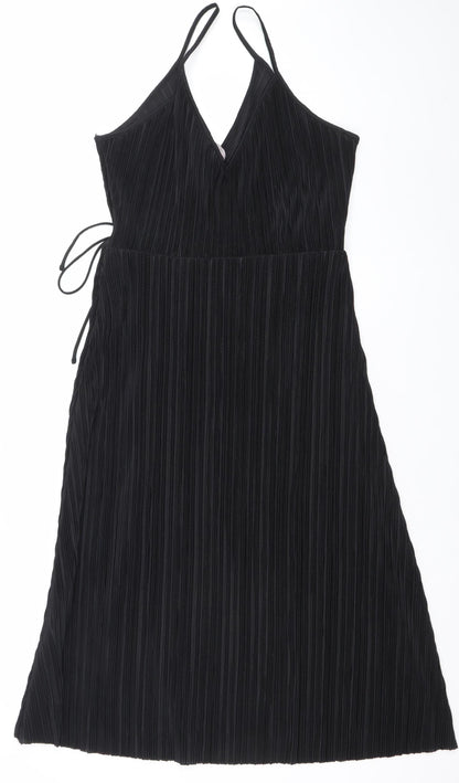 H&M Women’s Black Midi Pleated Slip Dress Size 12