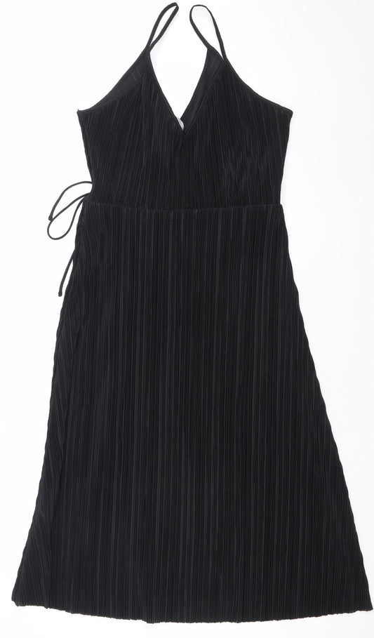 H&M Women’s Black Midi Pleated Slip Dress Size 12