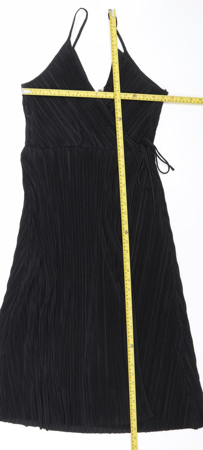 H&M Women’s Black Midi Pleated Slip Dress Size 12