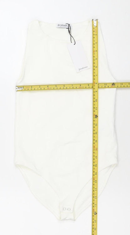 Stradivarius Women Ivory Bodysuit Size M Stretch One-Piece