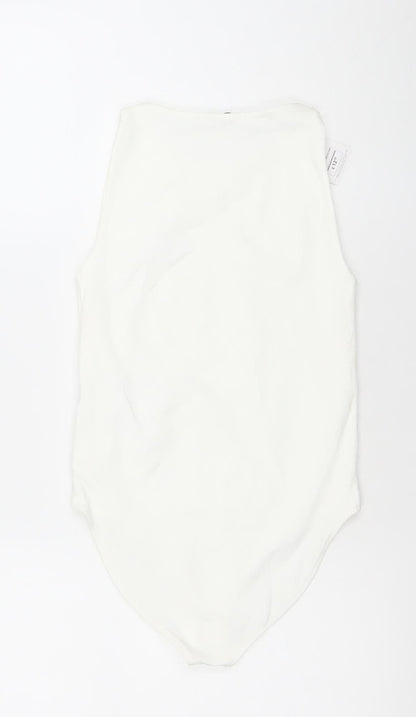 Stradivarius Women Ivory Bodysuit Size M Stretch One-Piece