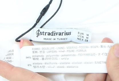 Stradivarius Women Ivory Bodysuit Size M Stretch One-Piece