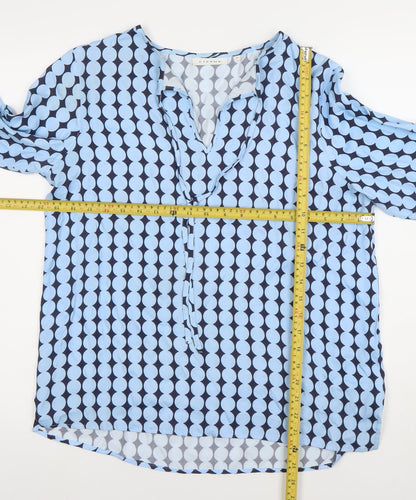 ETERNA Women's Blue Geometric 3/4 Sleeve V-Neck Tunic Blouse Size 10