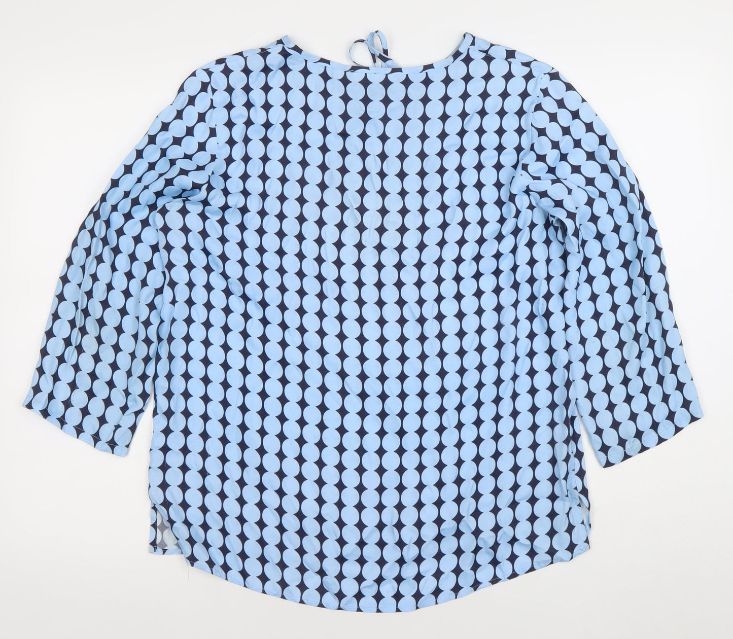 ETERNA Women's Blue Geometric 3/4 Sleeve V-Neck Tunic Blouse Size 10