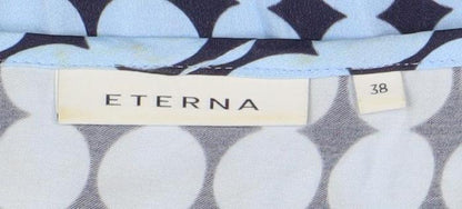 ETERNA Women's Blue Geometric 3/4 Sleeve V-Neck Tunic Blouse Size 10
